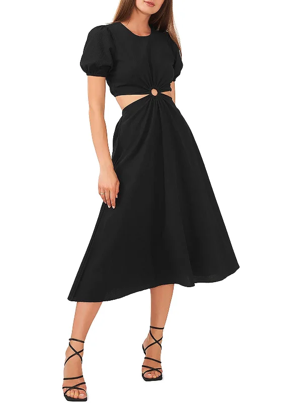 Cocktail Midi Dresses-Womens Puff Sleeve Long Midi Dress