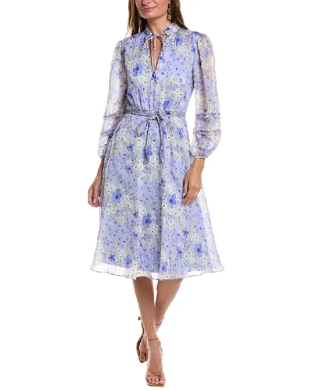 Long Sleeve Beach Midi Dresses-Mikael Aghal Printed Midi Dress