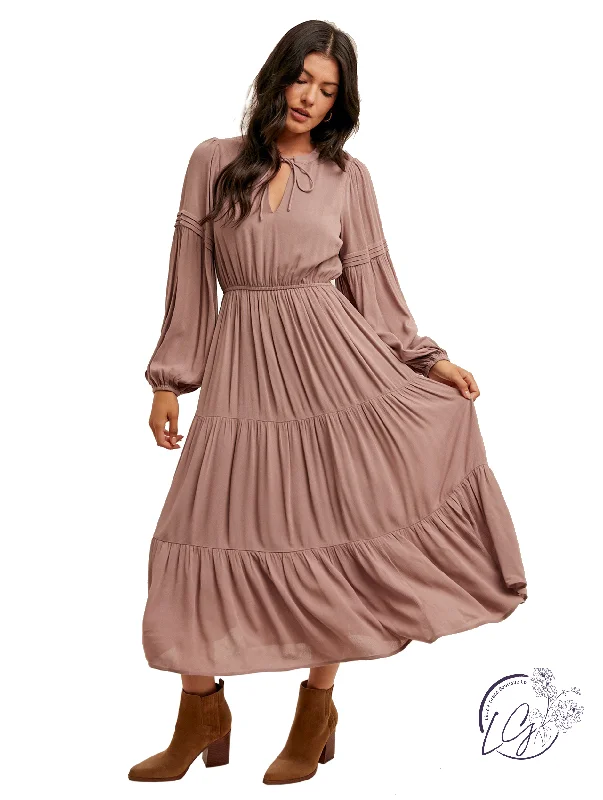 Boho Pink Midi Dresses-Gypsy Heart Midi Dress