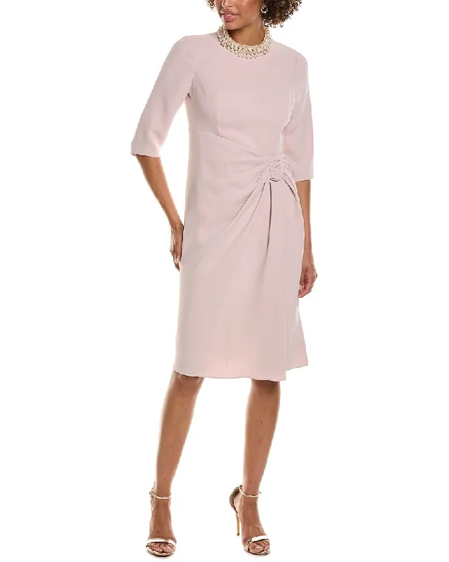 Women Midi Dresses-Teri Jon by Rickie Freeman Stretch Crepe Pearl Midi Dress