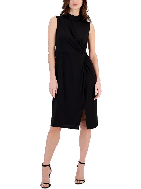 Casual Cotton Midi Dresses-Womens Twist Knee-Length Midi Dress