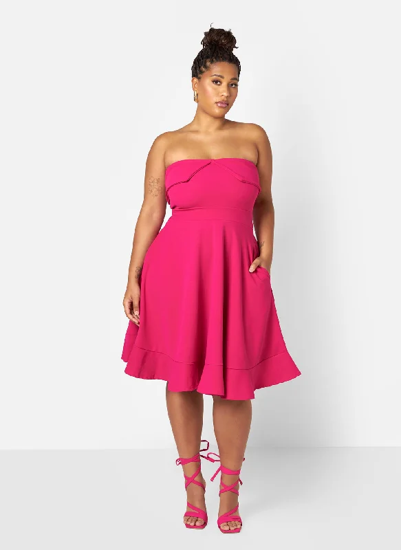 Off Shoulder Midi Dresses-Aurora Skater Midi Dress w. Pockets