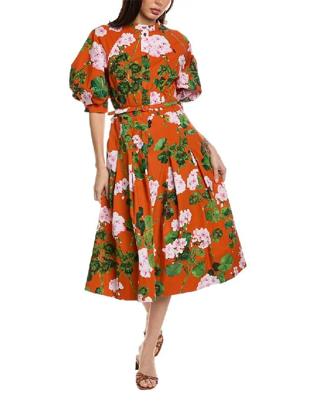 Silk Boho Midi Dresses-Oscar de la Renta Belted Midi Dress