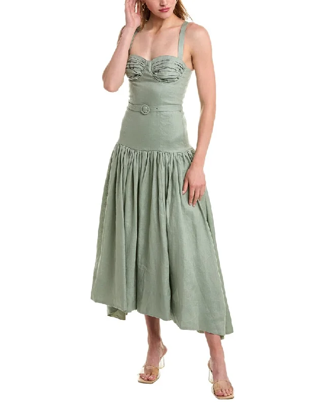 Strapless Beach Midi Dresses-Nicholas Drenica Drop Waist Corset Linen Midi Dress