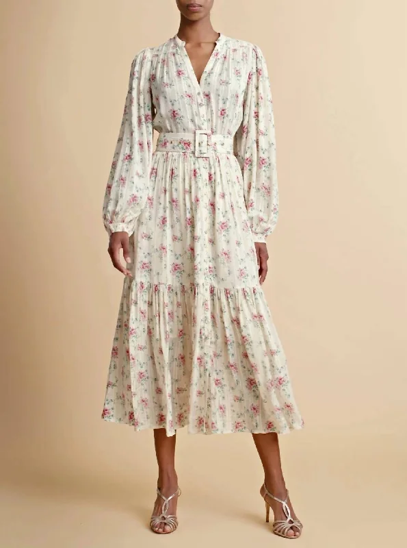 Silk Formal Midi Dresses-Boho Midi Dress In Posy