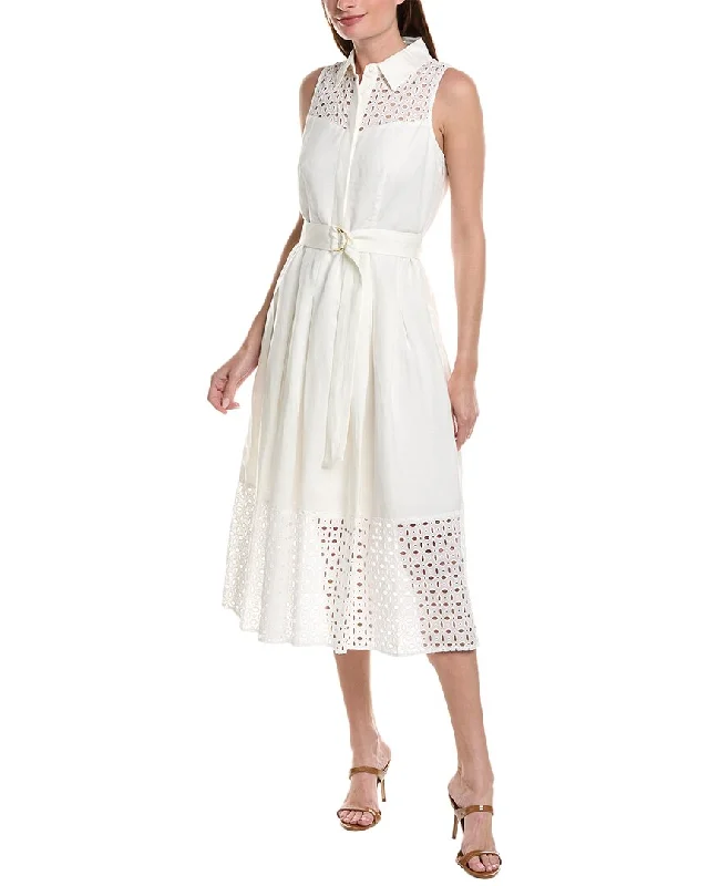 Lace Winter Midi Dresses-Anne Klein Pleated Linen-Blend Midi Dress