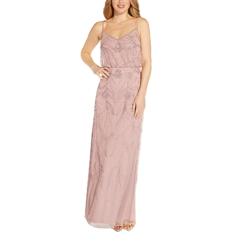 Velvet Purple Evening Dress-Adrianna Papell Women's Beaded Gown Pink Size 16W