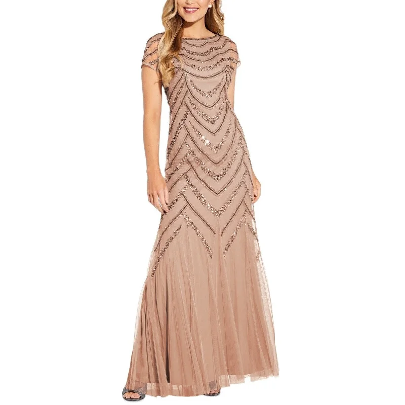 Long Elegant Evening Dress-Adrianna Papell Women's Embellished Godet Inset Gown Pink Size 6