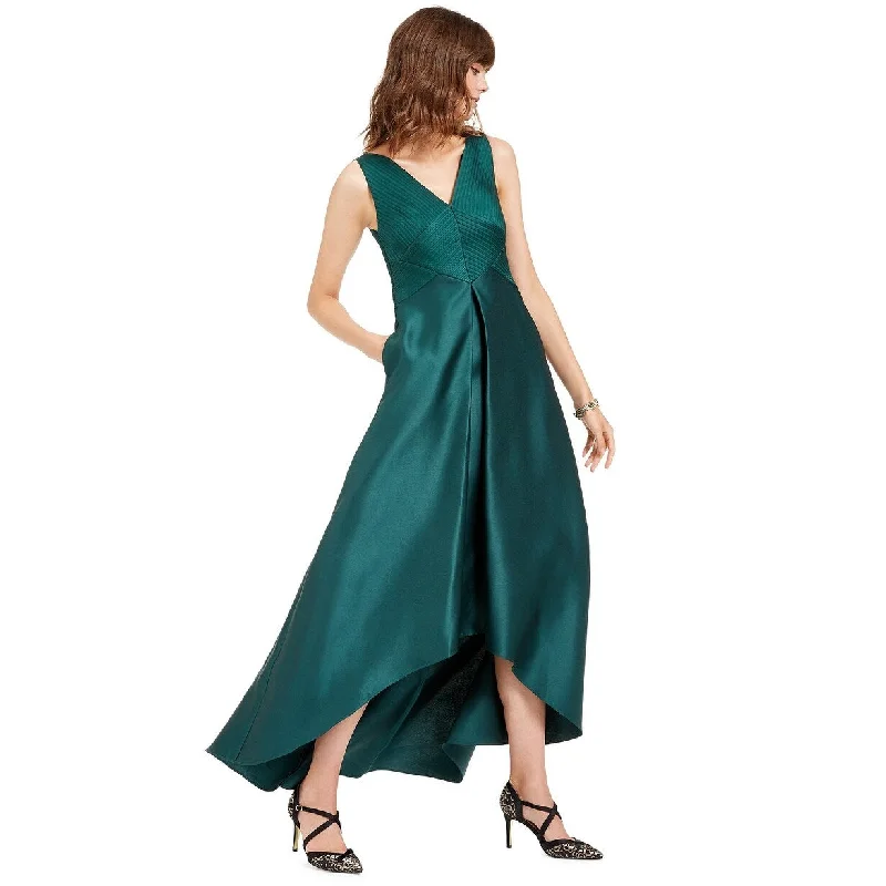 Leather Plus Size Evening Dress-Adrianna Papell Women's High-Low Mikado Gown Dark Green Size 2