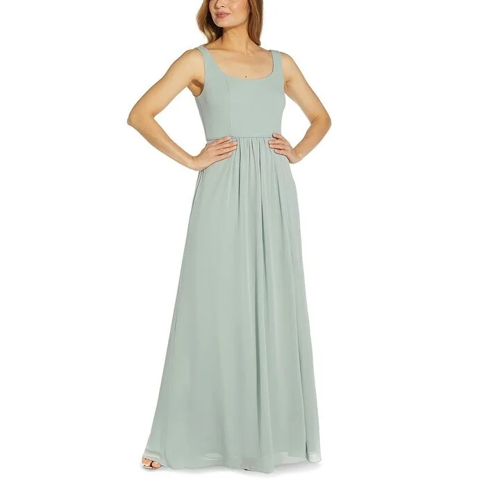 Wedding One Shoulder Evening Dress-Adrianna Papell Women's Square Neck Gown Green Size 6