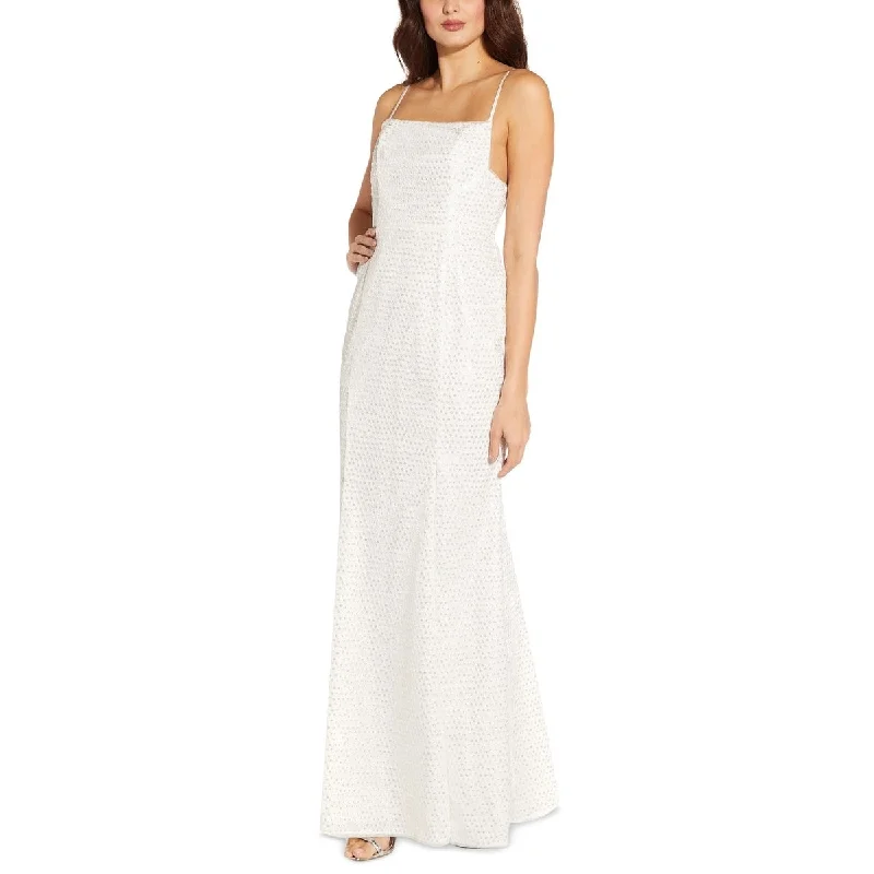 Elegant Halter Evening Dress-Aidan By Aidan Mattox Women's Sequined Gown White Size 8M - 8 M