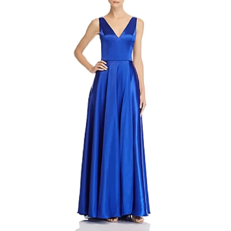 White Satin Evening Dress-Aqua Women's Charmeuse Gown Blue