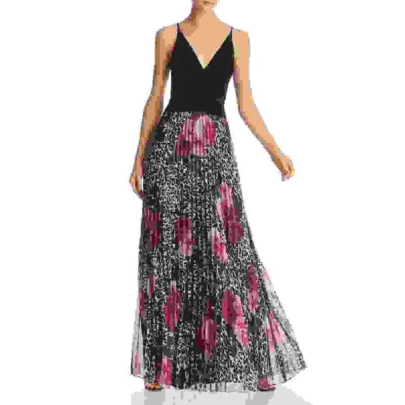 Pink Evening Dress-Aqua Women's Pleated Floral & Animal Print Gown Exclusive Black