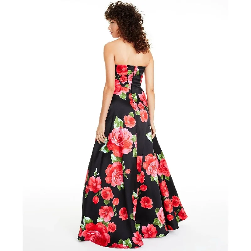 One Shoulder Satin Evening Dress-B Darlin Juniors' Strapless Floral-Print Gown Charcoal Size 0