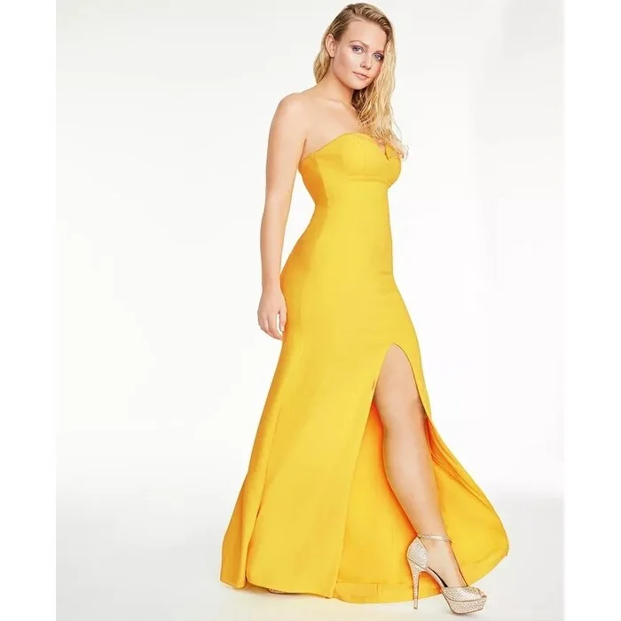 Long Sleeve Silver Evening Dress-B Darlin Juniors' Strapless Sweetheart Gown Yellow