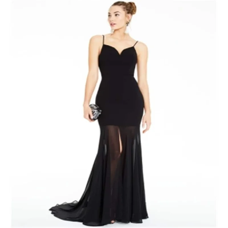 Strapless Blue Evening Dress-B.Darlin Women's Crepe Gown with Chiffon Bottom Black Size 3/4