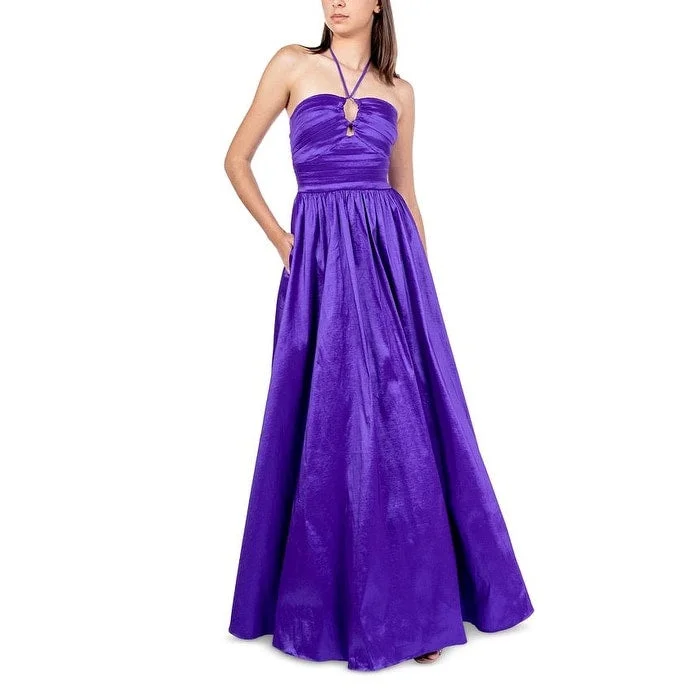 Floral Halter Evening Dress-B Darlin Women's Halter Tie Taffeta Gown Purple Size 9-10