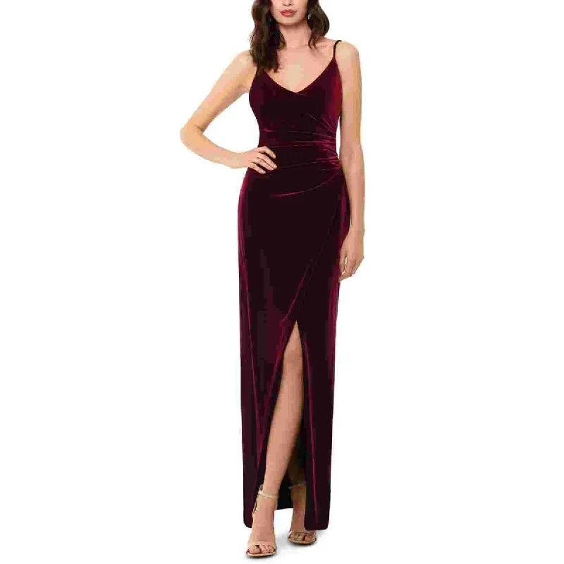 Grey Maxi Evening Dress-Betsy & Adam Women's Draped Velvet Slit Gown Purple Size 4