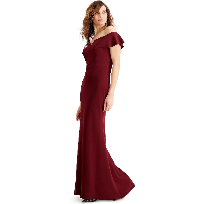 Teens Silver Evening Dress-Betsy & Adam Women's Off-The-Shoulder Gown Bright Red Size 2