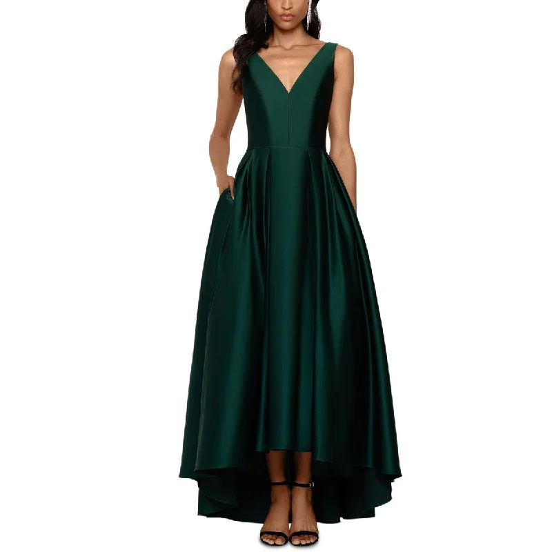 Backless Orange Evening Dress-Betsy & Adam Women's Satin High Low Ball Gown Green Size 2