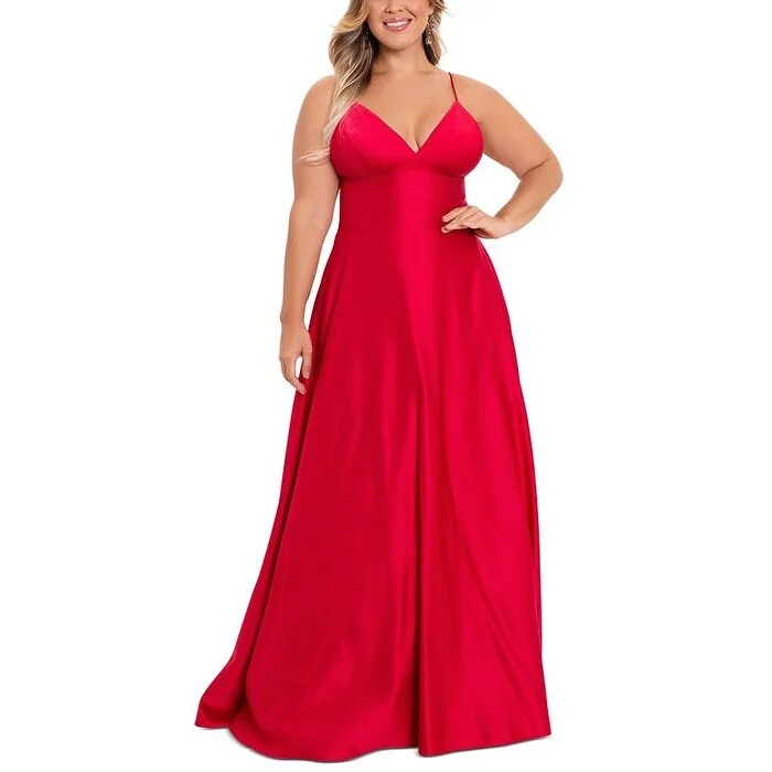 Yellow Beaded Evening Dress-Betsy & Adam Women's V Neck Gown Red Size 20W