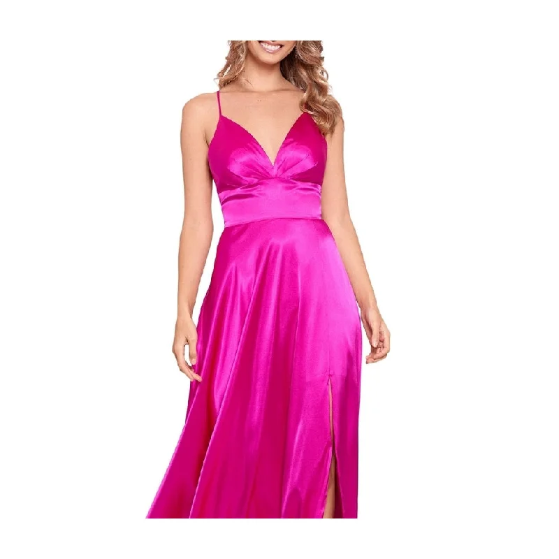 High Neck Lace Evening Dress-Blondie Nites Women's V Neck Full Length Formal Gown Dress Pink Size 9