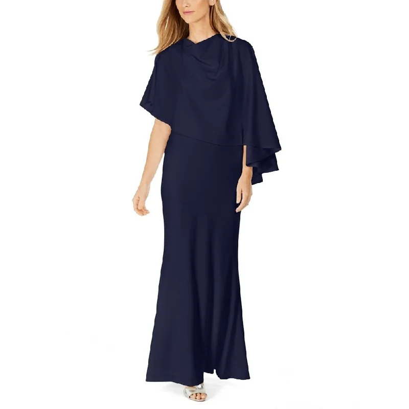 Boho Petite Evening Dress-Calvin Klein Women's Draped Capelet Gown Blue Size 8