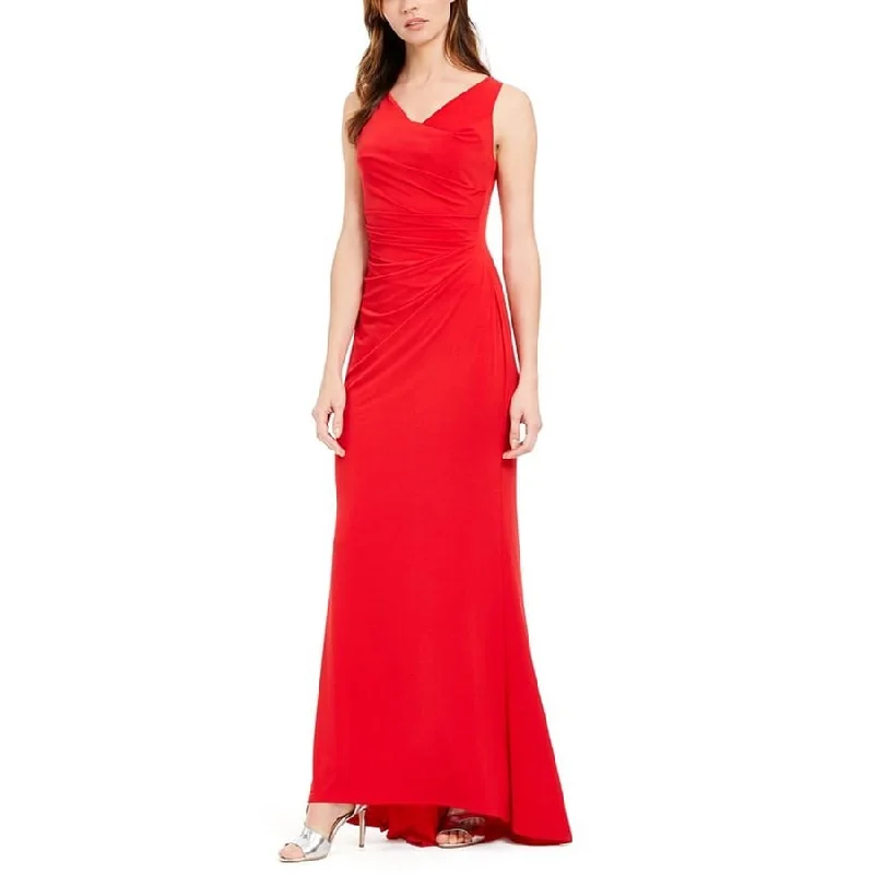 Formal Designer Evening Dress-Calvin Klein Women's Draped Cowlneck Gown Medium Red Size 4