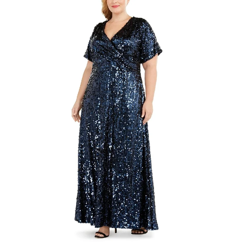 Maxi Wedding Evening Dress-Calvin Klein Women's Plus Size Sequined Gown Navy Size Small Petite