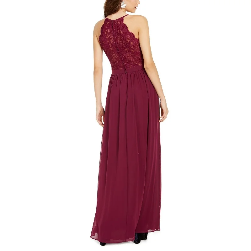 Women Cocktail Evening Dress-City Studios Junior's Lace & Chiffon Gown Red Size 15