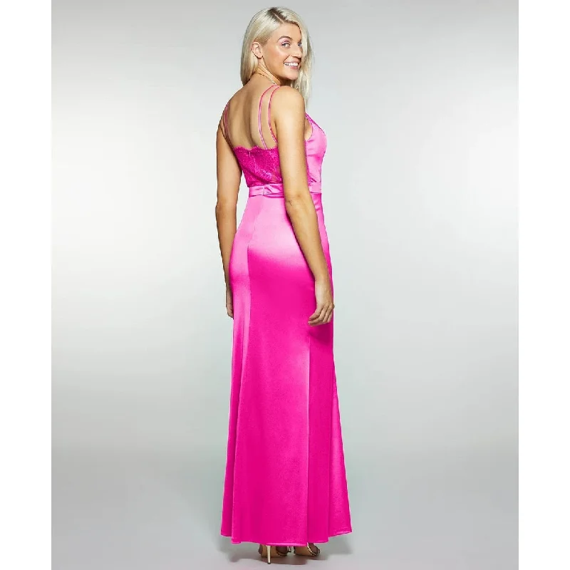 Lace V Neck Evening Dress-City Studios Junior's Satin Lace Back Gown Pink Size 17