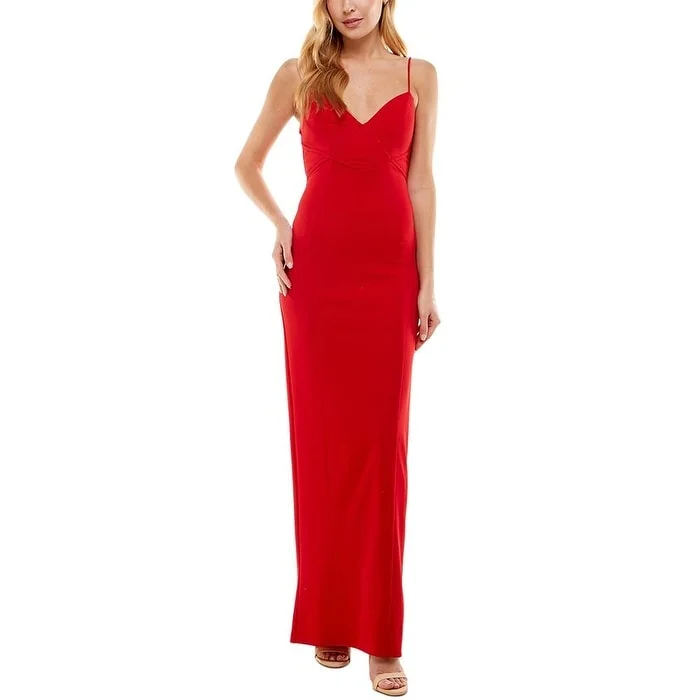 Beige Evening Dress-City Studios Junior's SeaScuba Creep Gown Red Size X-Large