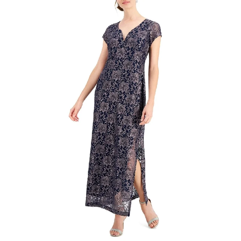 Mesh Teens Evening Dress-Connected Women's Printed Lace Gown Blue Size 8