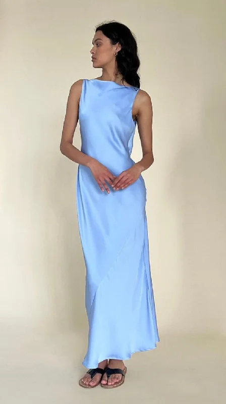 Orange Midi Evening Dress-Firebird Cowl Gown (Blue)