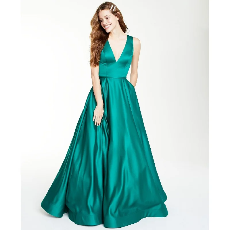 Wedding Striped Evening Dress-Glamour By Women's Terani Juniors' Satin Gown Bright Green Size 4