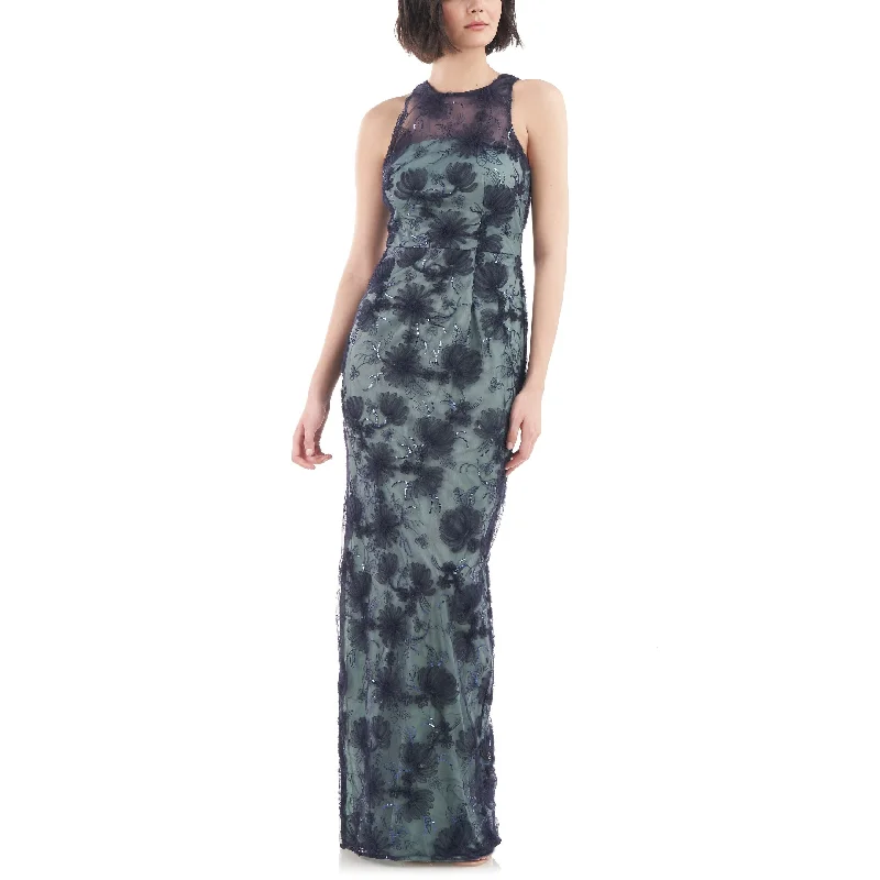 Floral Sequin Evening Dress-JS Collections Women's Sequin Floral Column Gown Blue Size 14