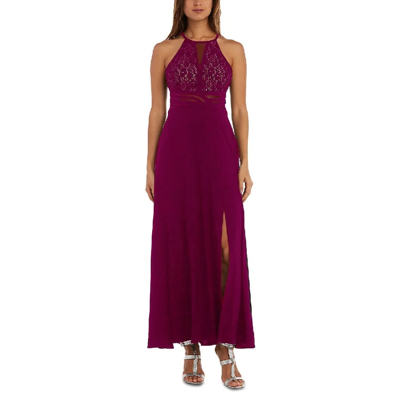 Gold Cocktail Evening Dress-Morgan & Company Juniors' Sequined Lace Halter Gown Darkpurple Size 11