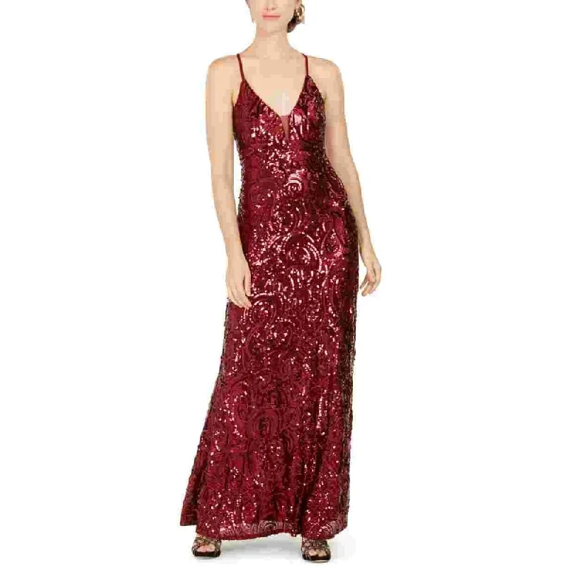 Beaded Cocktail Evening Dress-Nightway Women's Allover-Sequin Gown Red Size 12