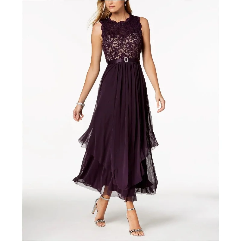 Plaid Midi Evening Dress-R & M Richards Women's Petite Sequined Lace And Chiffon Gown Purple Size 1