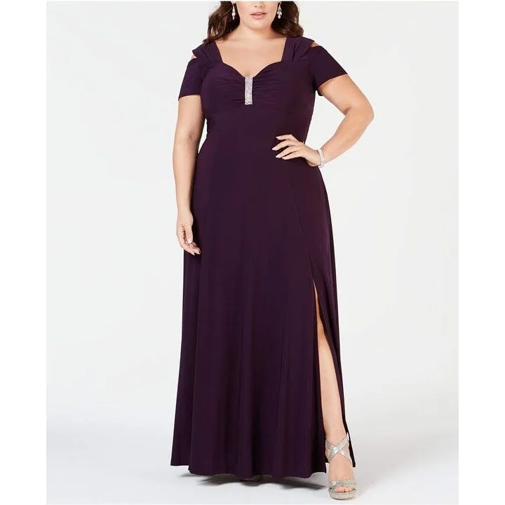 Plaid Plus Size Evening Dress-R & M Richards Women's Plus Size Rhinestone-Detail Gown Med Purple Size 16