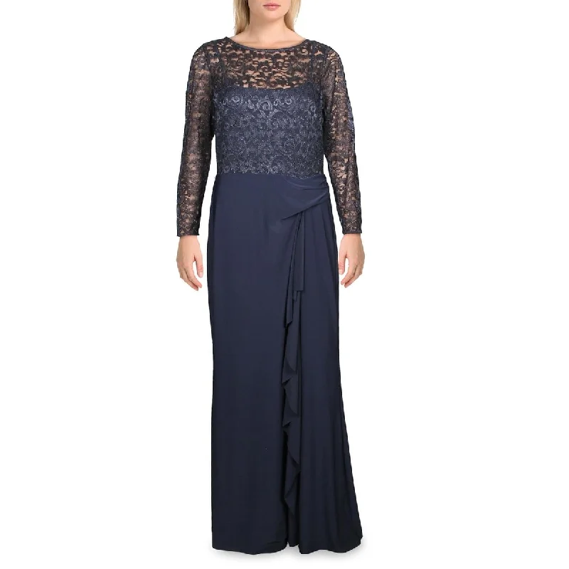 Boho Petite Evening Dress-Ralph Lauren Women's Sequin Lace Ruffle Gown Blue Size 12