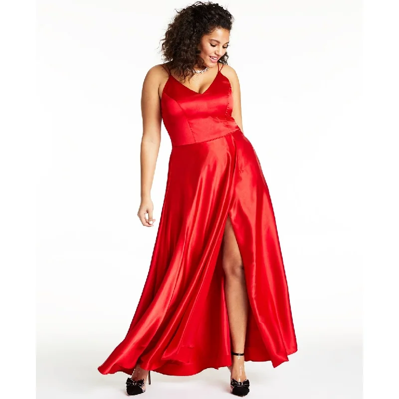 Maternity Maxi Evening Dress-Sequin Hearts Women's Trendy Plus Slit Satin Gown Medium Red Size 24 - Square 24