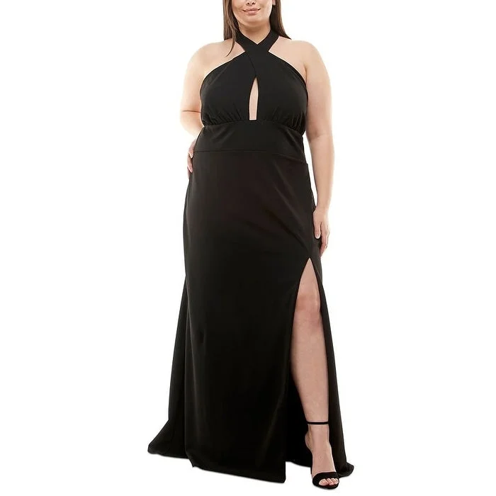 Plus Size Beige Evening Dress-Speechless Women's Keyhole Halter Gown Black Size 18W