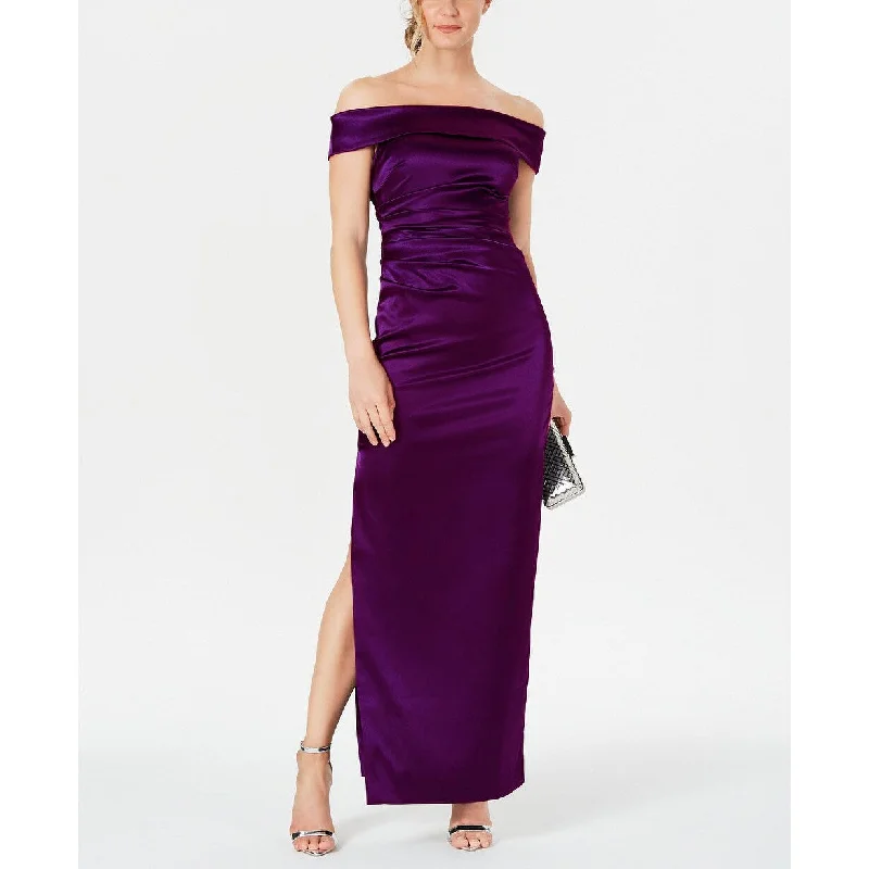 Teens Sleeveless Evening Dress-Vince Camuto Women's Off-Shoulder Ruched-Waist Gown Purple Size 8