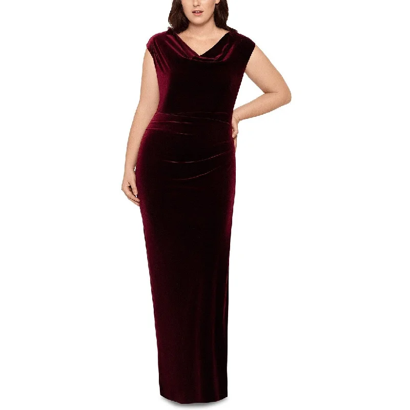 Lace Beaded Evening Dress-XSCAPE Women's Plus Size Drape-Front Velvet Gown Dark Red Size Petite Small - Petite Small