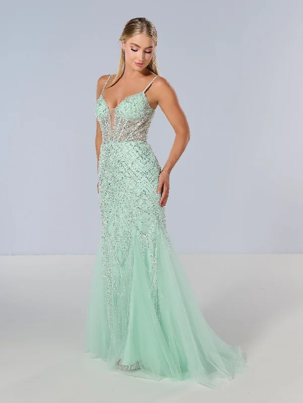 Vintage Strapless Evening Dress-Beaded Sleeveless Mermaid Dress by Tiffany Designs 16218