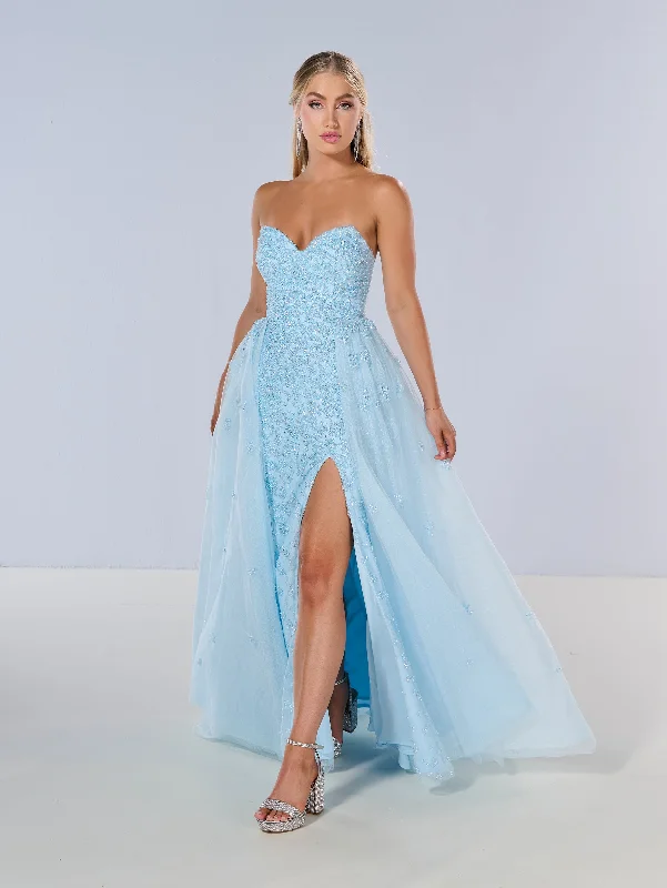 Geometric Teens Evening Dress-Beaded Strapless Overskirt Gown by Tiffany Designs 16209