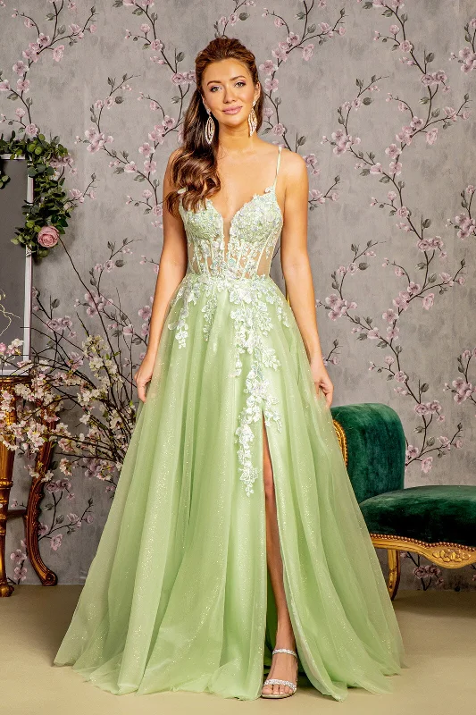 Elegant Maternity Evening Dress-Butterfly Applique Sleeveless Slit Gown by GLS Gloria GL3212