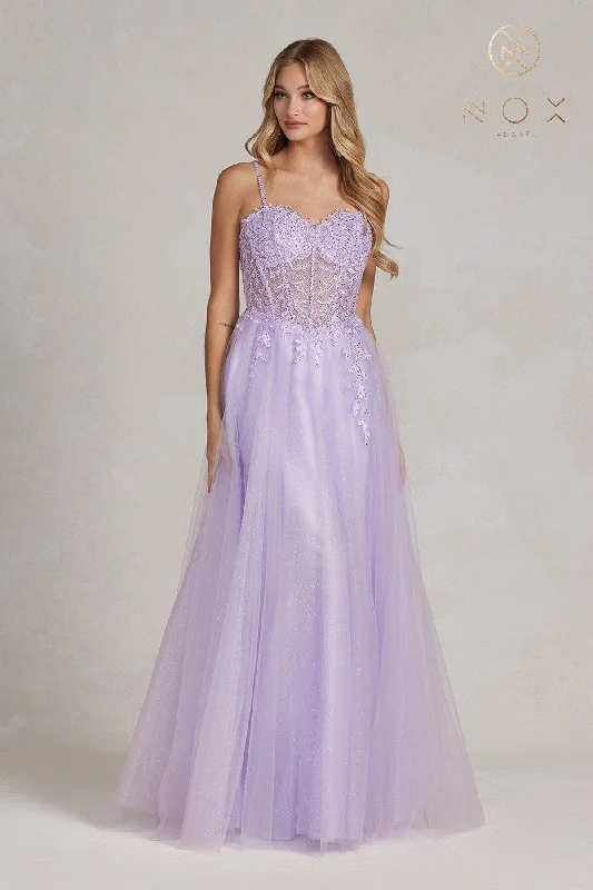 Vintage Chiffon Evening Dress-Embroidered Sweetheart Tulle Gown by Nox Anabel F1087