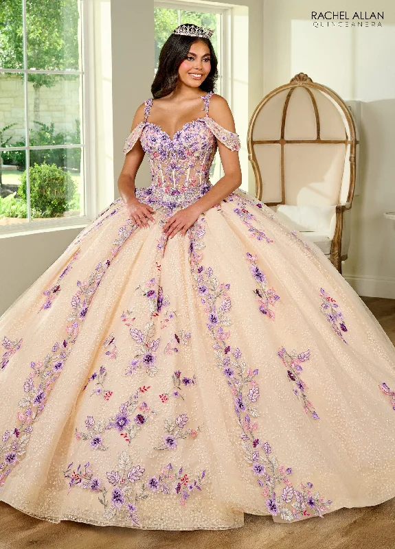 Ruffle Grey Evening Dress-Floral Embroidered Quinceanera Dress by Rachel Allan RQ2185